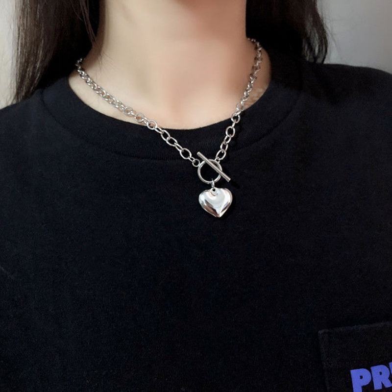 We Flower Kalung Rantai Liontin Hati Warna Silver Gaya Punk Retro Untuk Wanita