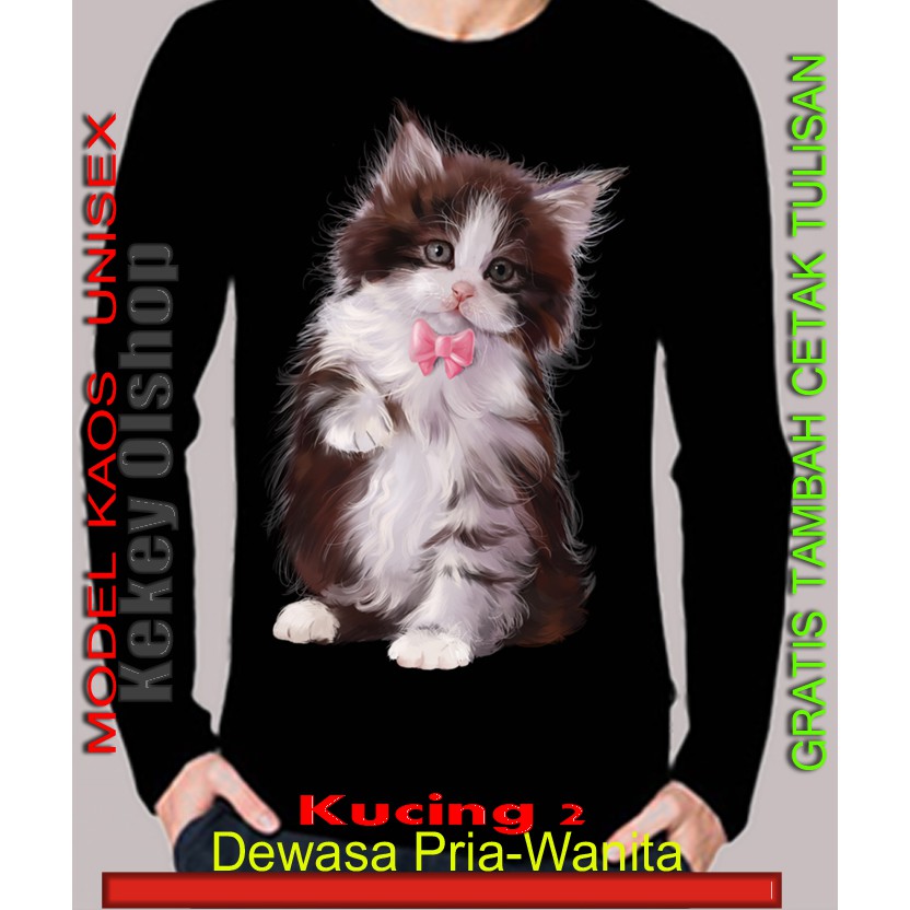 Kaos Lengan Panjang Gambar Kucing model unisex / t shirt custom 