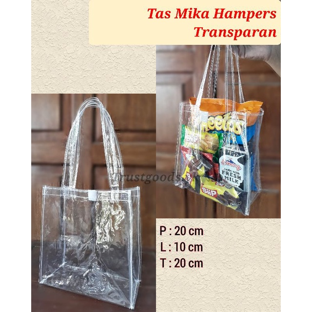 

Tas Mika PVC Transparan 20x10x20 cm Hampers/Souvenir/Kado