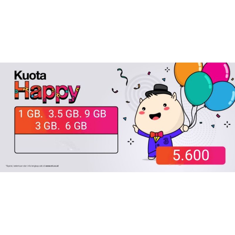 Voucher Happy tri 1 Gb 3 Hari 3 GB 3 Hari 3.5 GB 5 Hari 6 GB 5 Hari 9 GB 10 Hari