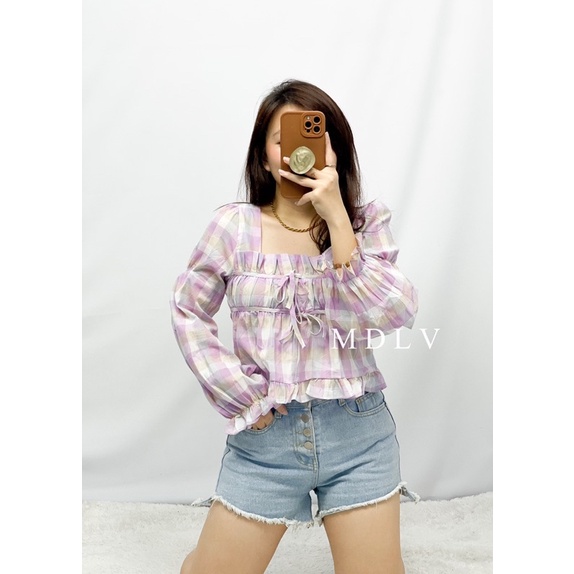 MDLV ~ 7392# Tiffany Drawstring Top Atasan Blouse Rainbow Fashion Import