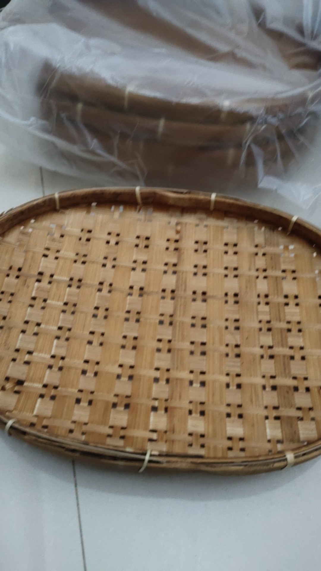 K15xl - Keranjang Anyaman Bambu Piring Oval 31x23x5 Cm Alas Wadah Sayur Lalaban Buah Bumbu Dapur