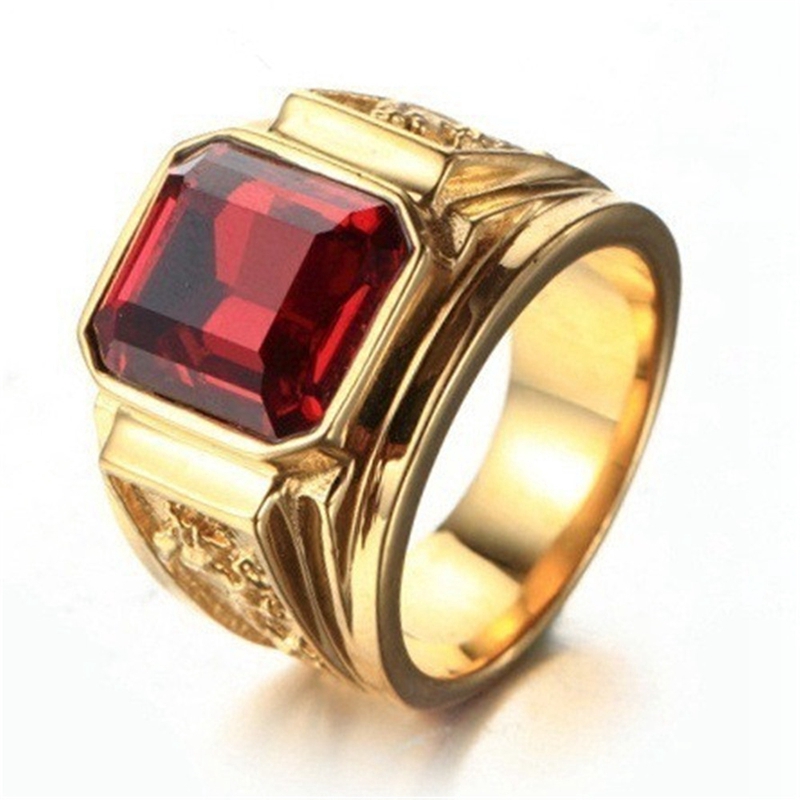 Cincin Emas 18k Aksen Batu Permata Ruby Sapphire Hitam Kristal Bentuk Naga Bahan Baja Titanium Silver