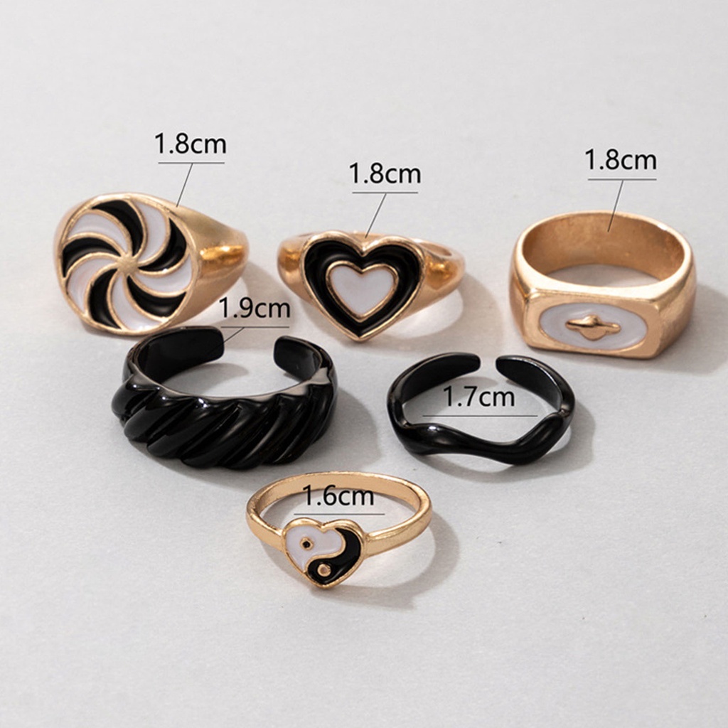 Hu Hu Hu Hu Hu Alat Bantu Pasang Kacamata♡ 6pcs / Set Cincin Model Terbuka Desain Kincir Angin Hati Tai Chi Untuk Unisex