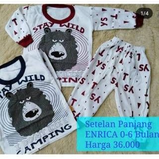 Enrica Setelan Baju Bayi Lengan &amp; Celana Panjang Bahan Kaos Adem Ukuran 0 S M L