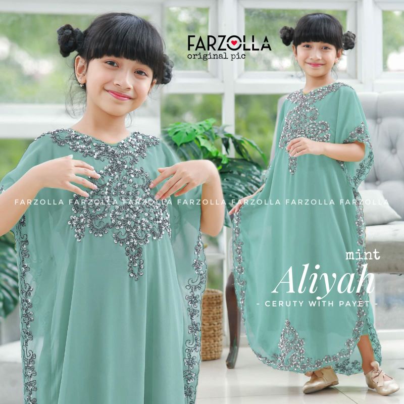 KAFTAN ANAK ALIYAH RESTOCK/ USIA 8-11 TAHUN/ TERGANTUNG POSTUR ANAK/ BAHAN CERUTY BERPAYET
