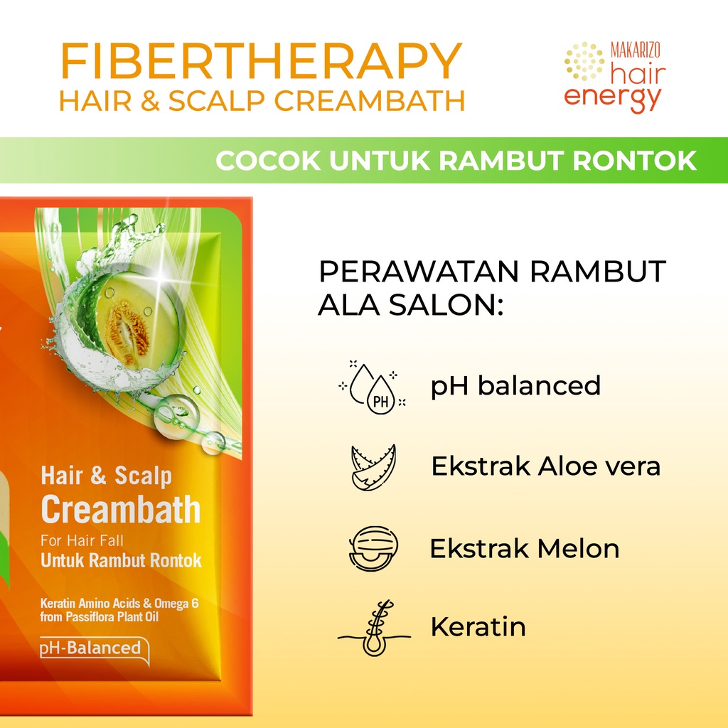 Makarizo Hair Energy Fibertherapy Hair & Scalp Creambath Aloe & Melon 15 mL / Perawatan Rambut Rontok-4
