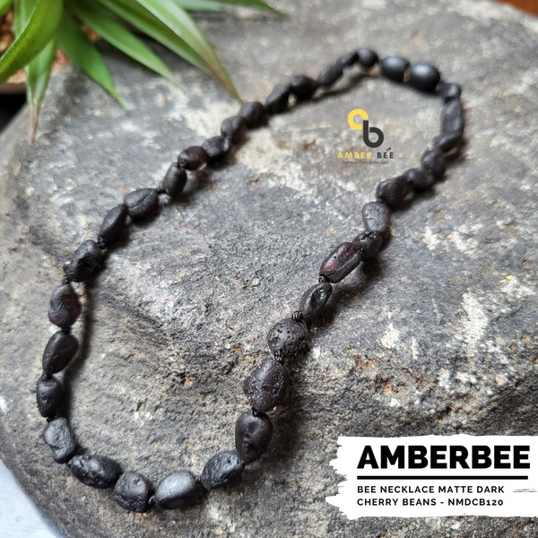 Kalung Amber Anak Premium Matte Dark Cherry Beans NMDCB120 By Amber Bee