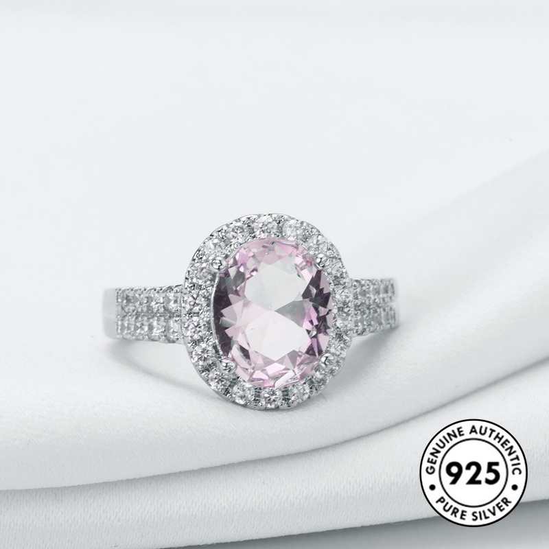 Cincin S925 Silver Hias Kristal Berlian Warna Pink