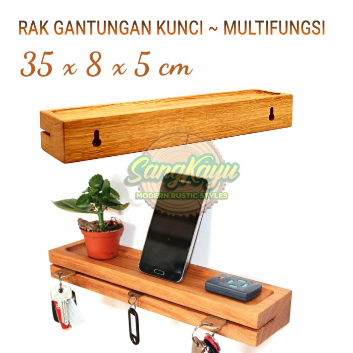 Rak dinding rak gantungan kunci Rak serbaguna kayu wood key holder - KAYU MAHONI