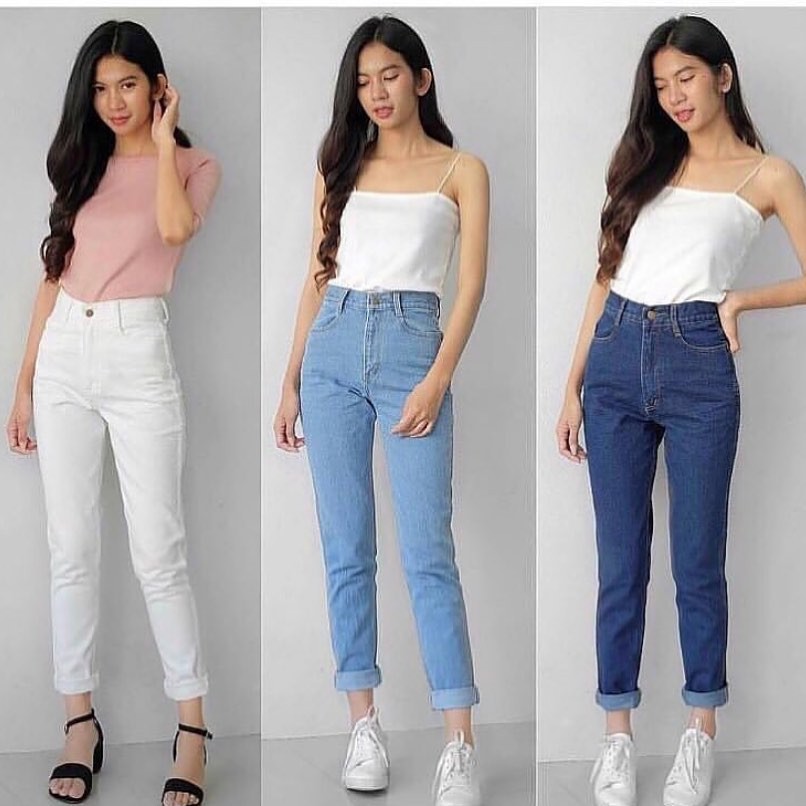 BOYFRIEND JEANS NONSTRETCH MURAH TWO TONE BOYFRIEND ZIG LINE BOYFRIEND JEANS / MOUREEN FRINGE PLAIN SIZE 27-34