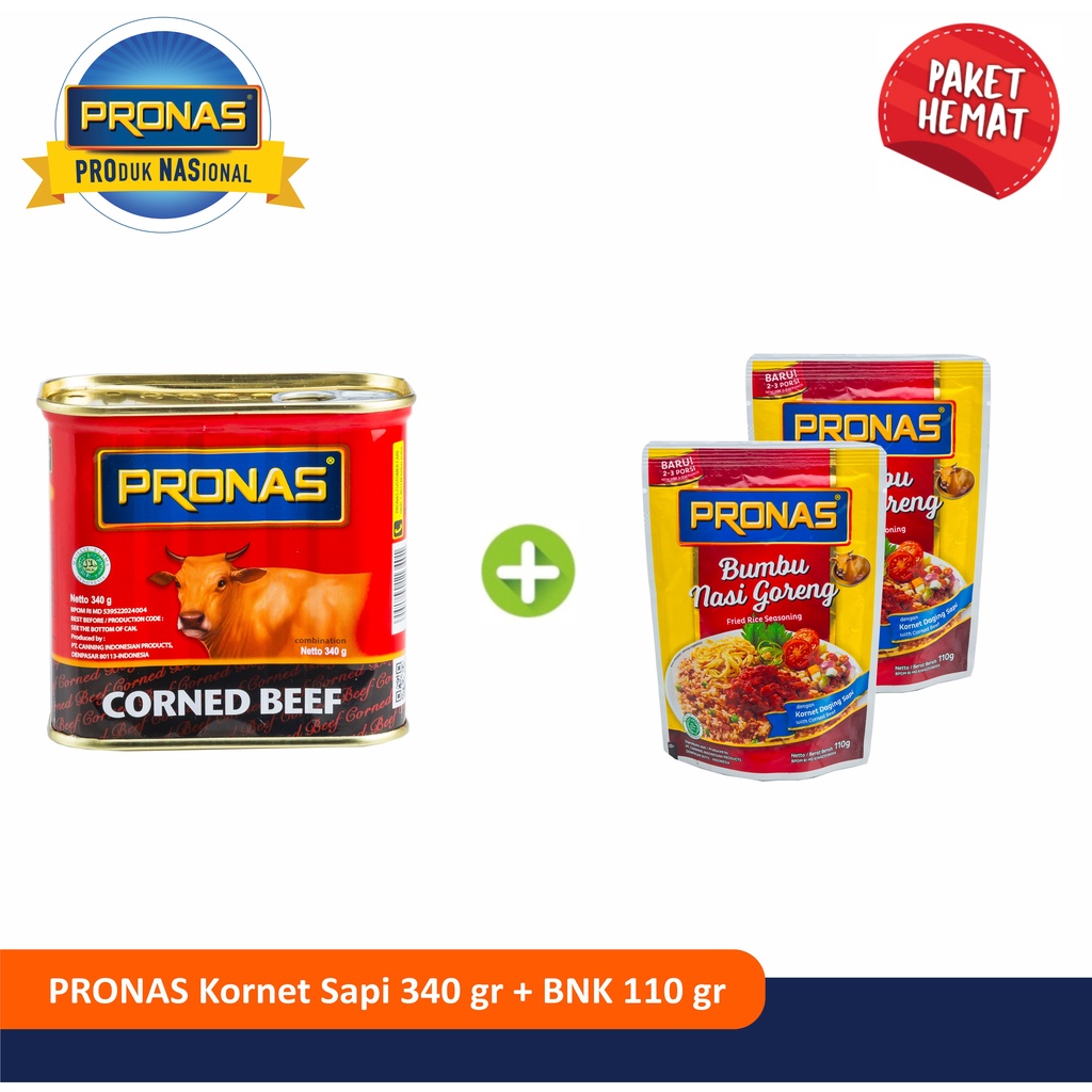 PRONAS Paket Ekslusif Kornet Sapi Regular 340g &amp; Bumbu Nasi Goreng Kornet 110g Bundling 3 pcs