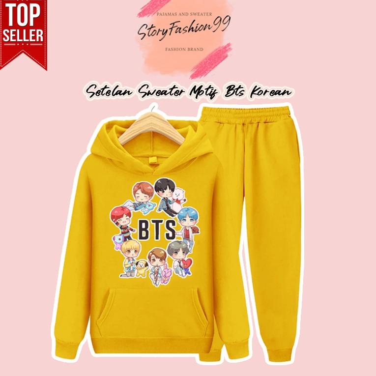 [PRODUK AHQZE] Setelan Sweater anak perempuan Motif BT21 / BTS Baju Setelan Sweater anak perempuan V