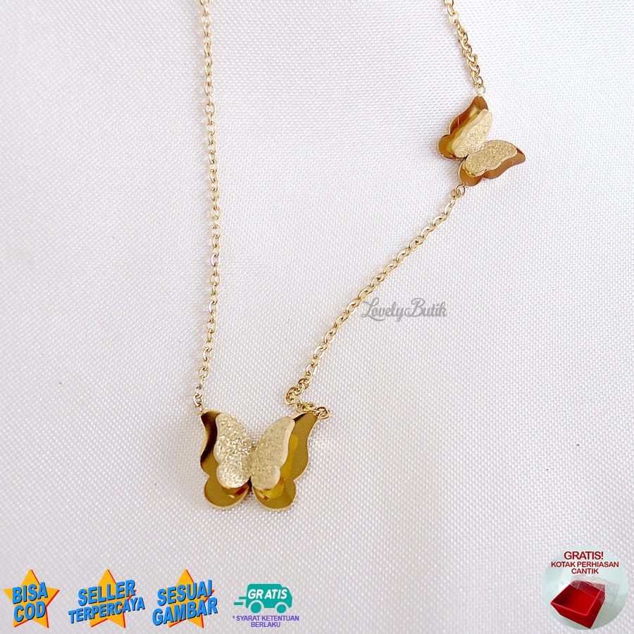 Lovelybutik - Kalung Titanium Wanita Anti Karat Ori Import Br3nda Kalung Cewek Model Baru Liontin Kupu-Kupu Bonus Kotak Perhiasan