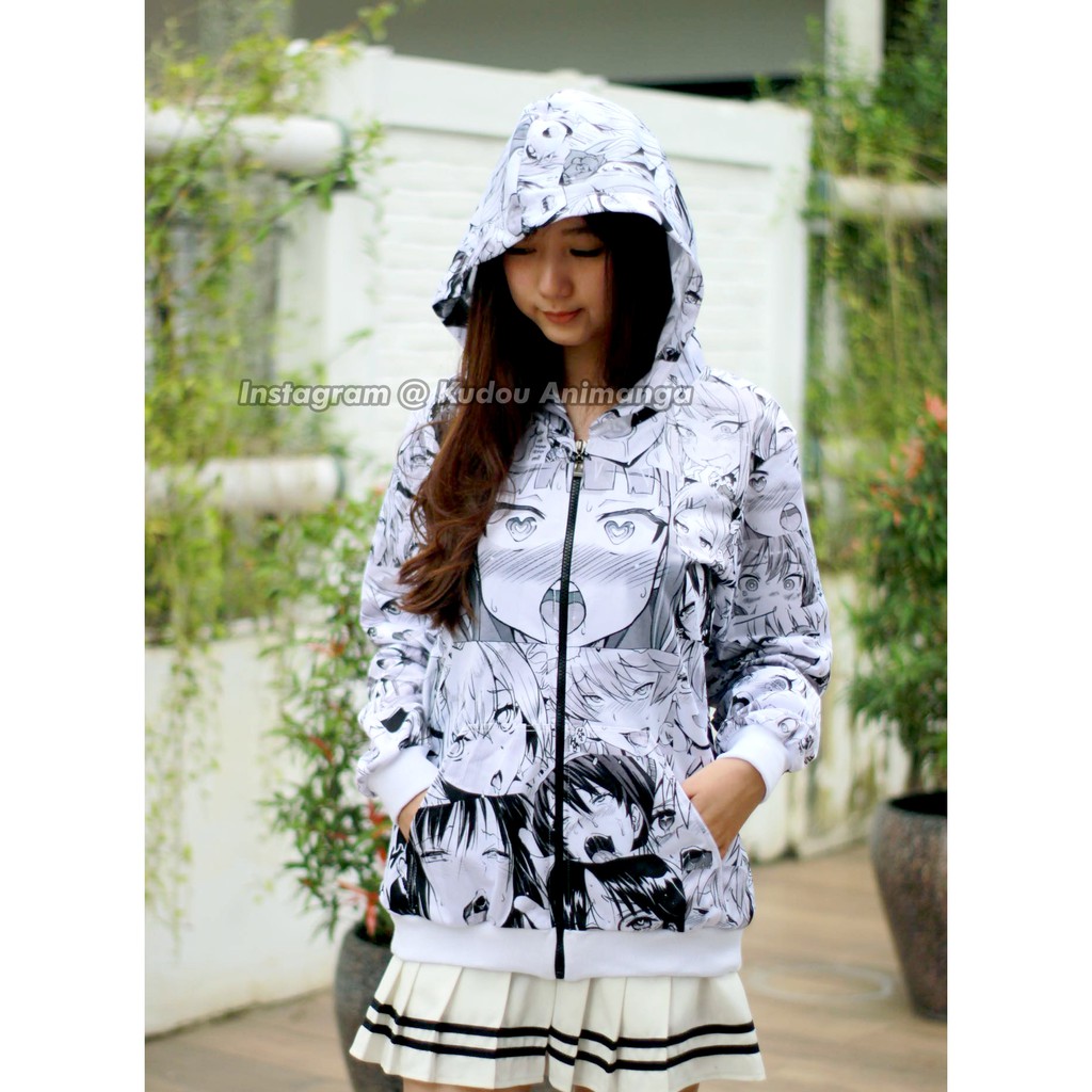 Jaket Zipper Ahegao Fullprint Nekopoi Loli Waifu White