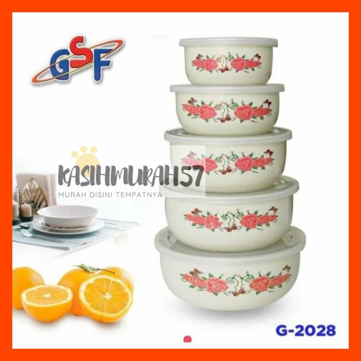 BOWL SET BUNGA GSF G-2028 / RANTANG SUSUN 5 MANGKOK SET BERANAK MANGKUK PENYIMPANAN MAKANAN MOTIF BUNGA GSF 2028 / GSF G-2028