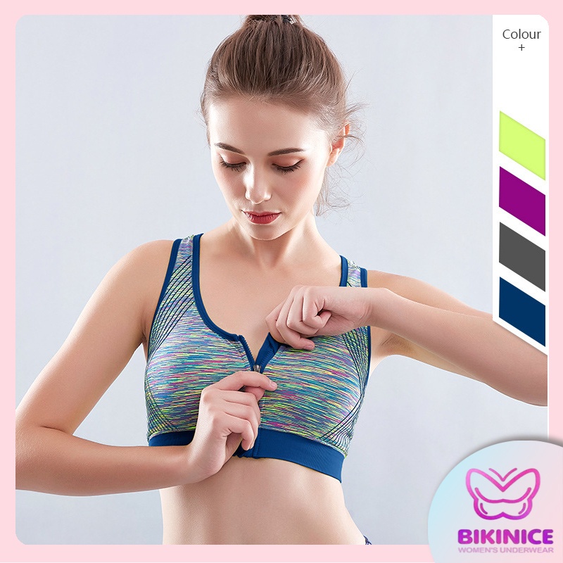 Bra olahraga ritsleting depan mulus bra yoga wanita tahan guncangan 1555