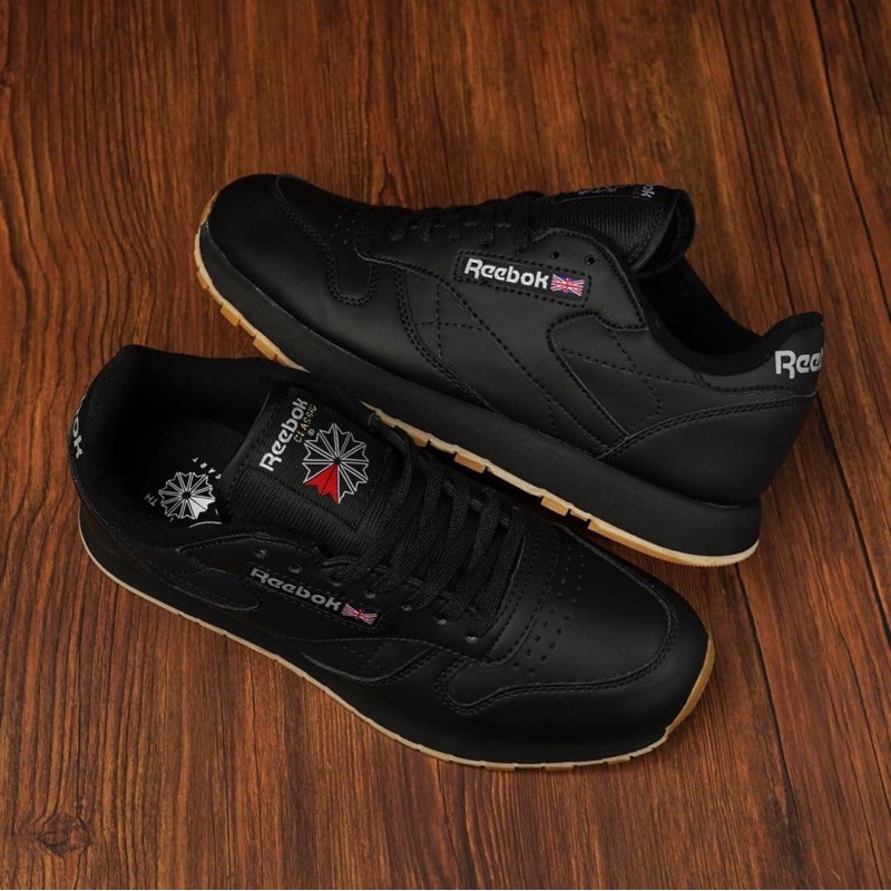 black reebok leather