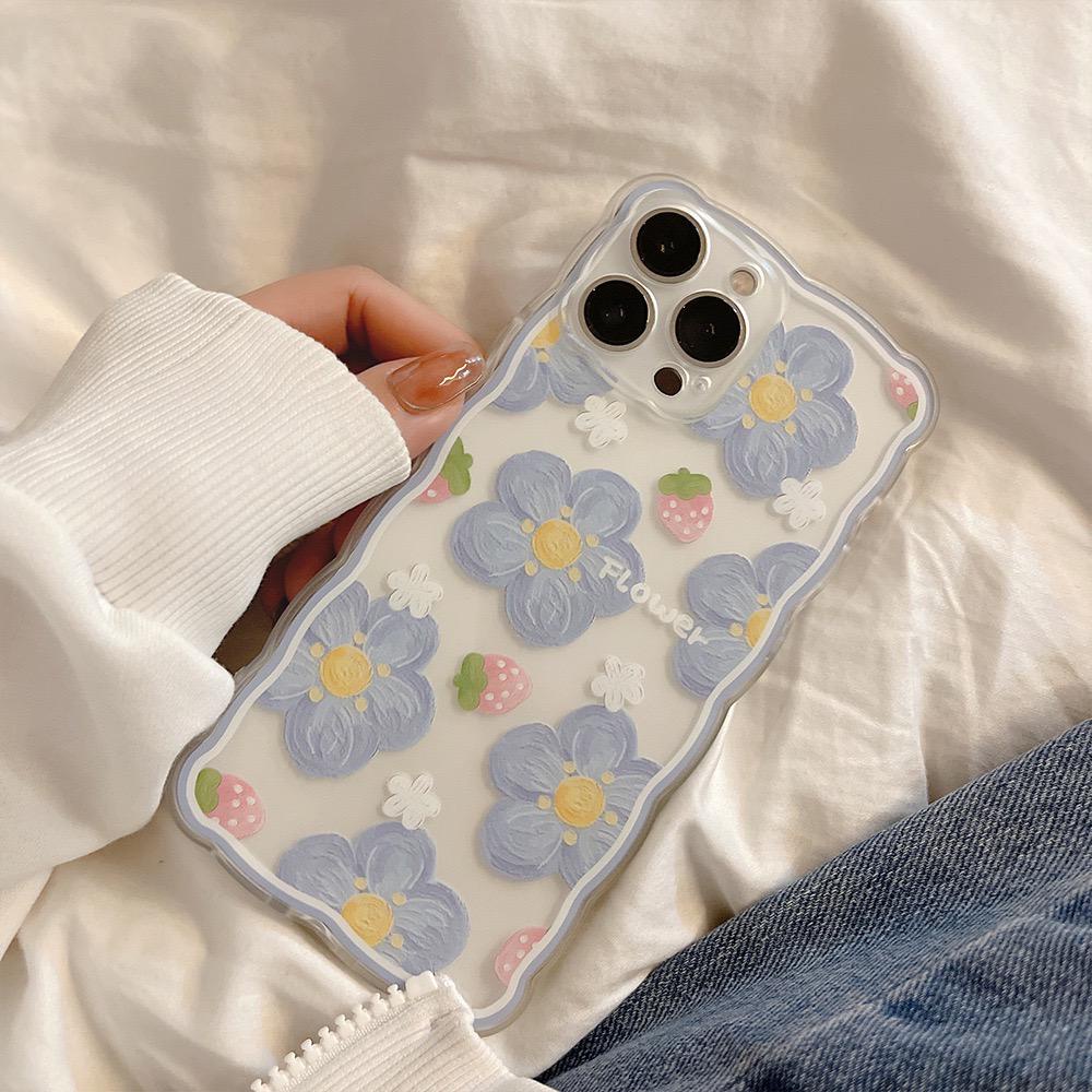 [TPC] SOFT CASE Iphone HP Blue Flower Korean 6 6S 7 8 PLUS X XS MAX XR 11 12 13 MINI PRO PROMAX IP036