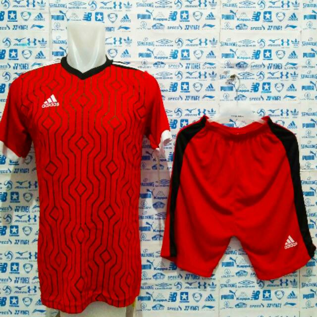 Baju Kaos Futsal Jersey Bola Setelan Futsal Adidas LB
Merah Hitam