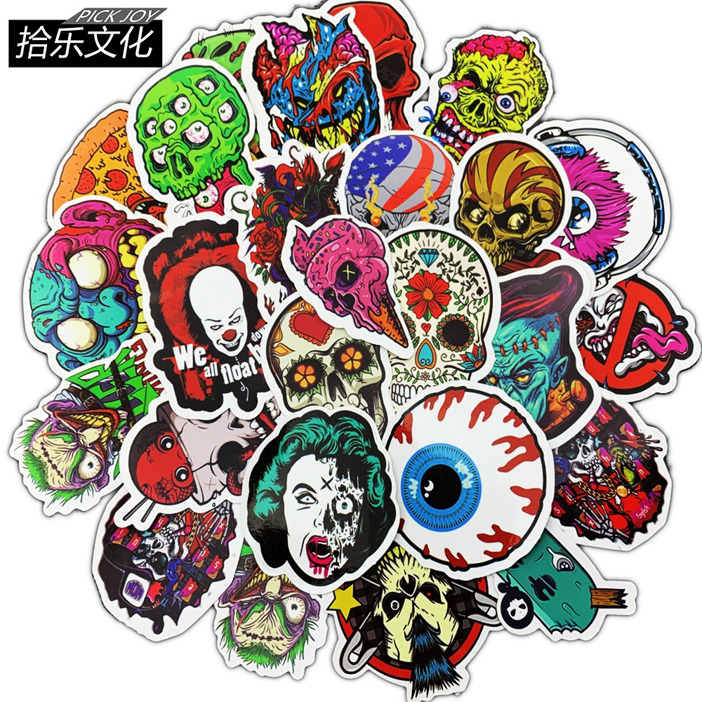 50pcs Graffiti Skull Punk Rock Dark Diy Stickers For Laptop Skateboard Guitar Car Helmet