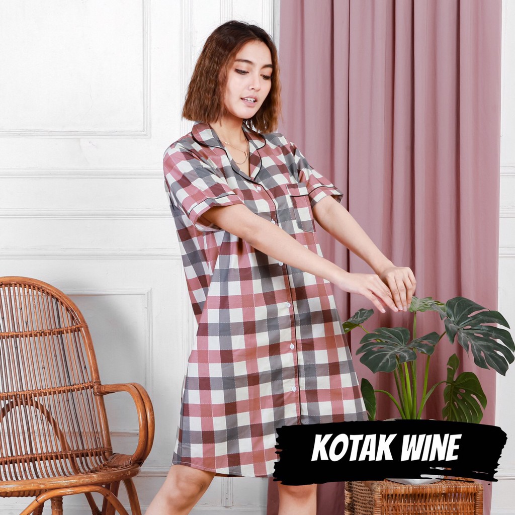 PIYAMA KATUN WANITA - KOTAK / BAJU TIDUR PEREMPUAN / WOMAN PAJAMAS / KOTAK WINE / KOTAK BIRU