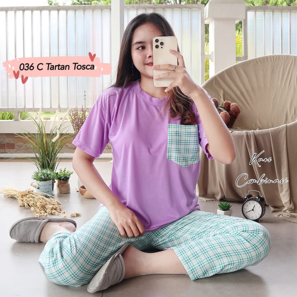 PIYAMA DEWASA PIYAMA WANITA CP LD 106 bunga stripe polkadot-oblong ungu tsca