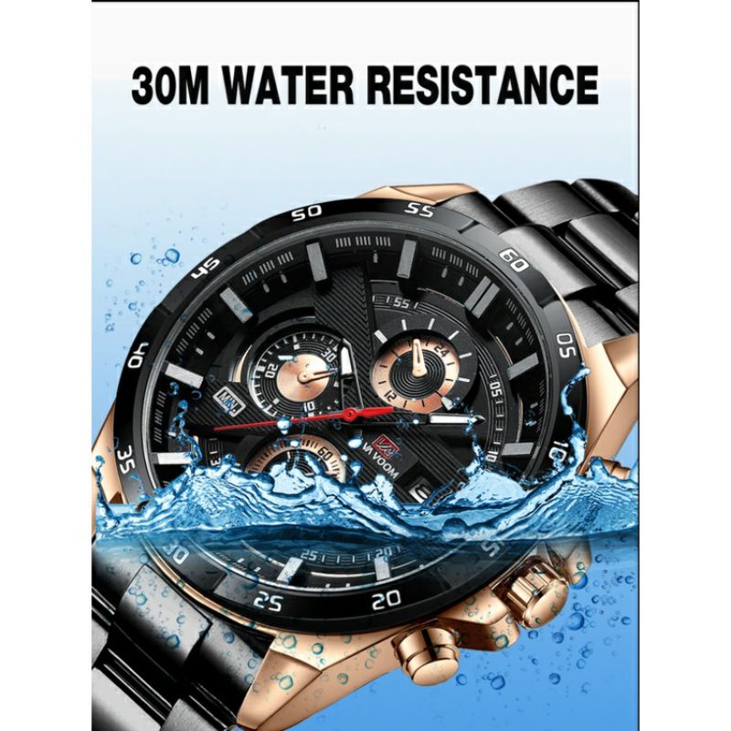 VAVA VOOM Jam tangan Pria Anti Air Stainless Steel kalender Original Arloji Cowok Fashion Men Watch