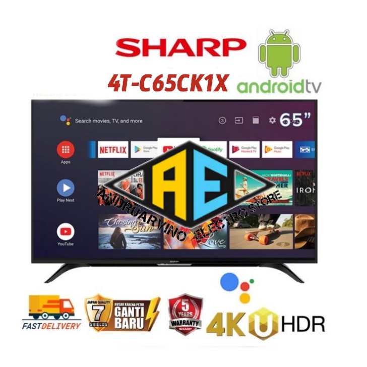 TV LED SHARP UHD ANDROID TV 65 INCH 4T-C65CK1X  GARANSI RESMI SHARP