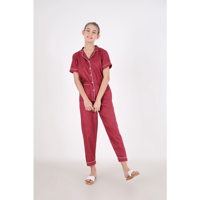 Sorabel - Piyama Set Wanita Avika Aviani Plain Long Pants Sleepwear M / One Size / Jumbo-Avika Maroon