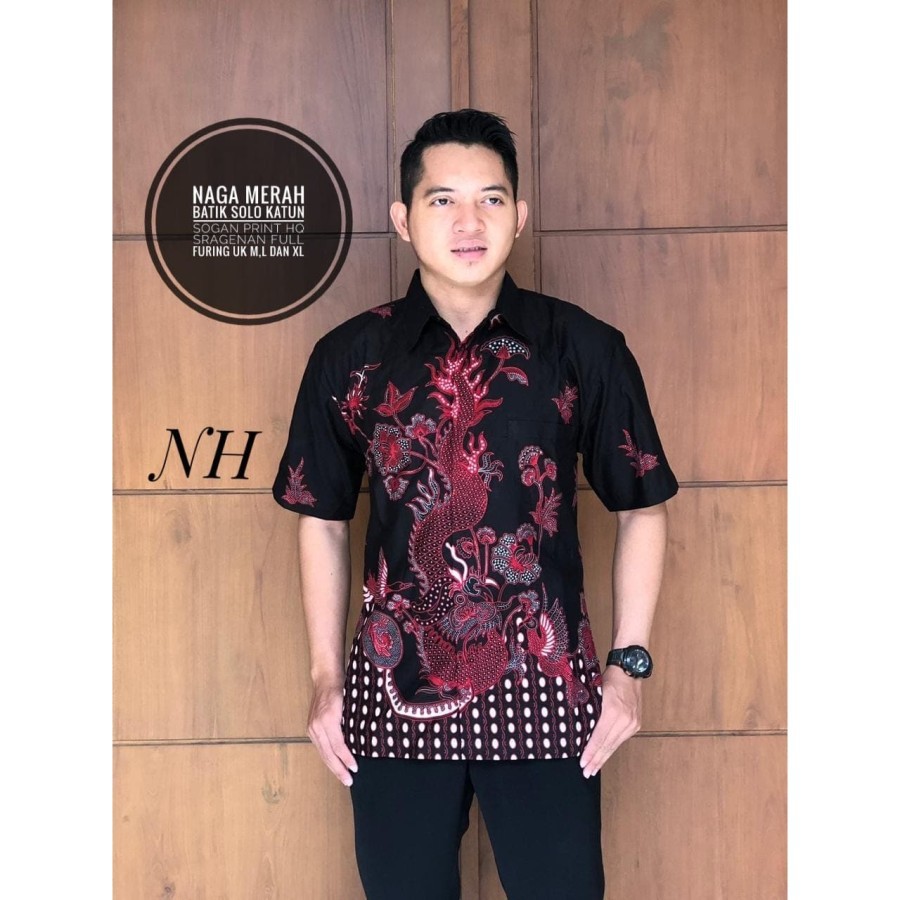 NAGA MERAH BATIKSOLOAMANAH KEMEJA BATIK SOLO LENGAN PENDEK PANJANG LAPIS FURING ATASAN PREMIUM MODERN