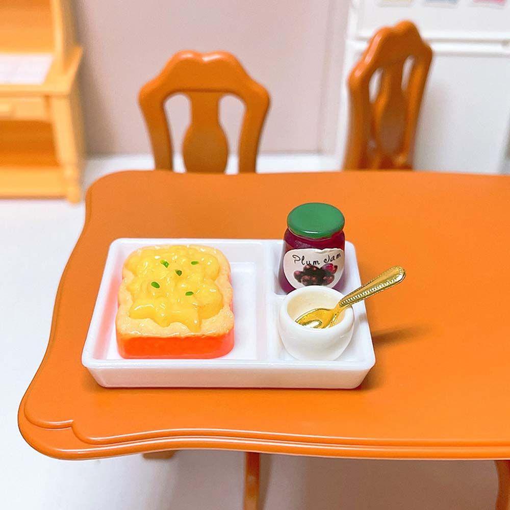 Lanfy Rumah Boneka Miniatur Mini Mainan Anak Roti Bakar Selai Berpura-Pura Bermain Mainan Piring Makan Model Kerajinan Simulasi Sarapan Mainan