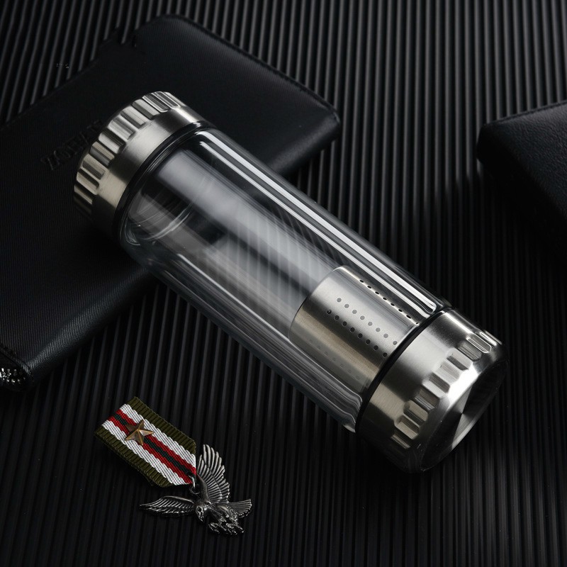 300-400ml Double Wall  Water Bottle Glass Bottle With Stainless Steel Tea Infuser Filter Double