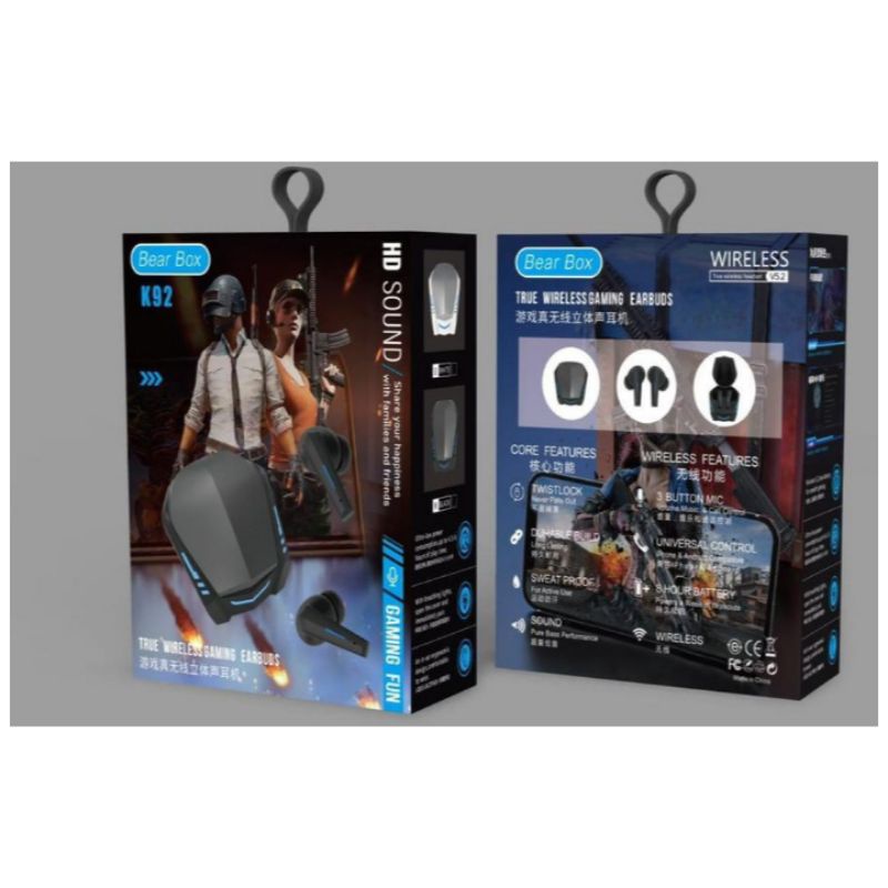 TWS K92 Earphones Wireless Gaming  / Headphone Bluetooth TWS K92 Gaming Earbuds keren