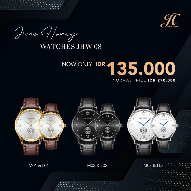 JIMS HONEY JH TIMEPIECE KODE JHW 08 JAM TANGAN PRIA KULIT WATCH JAM TANGAN WANITA COUPLE GROSIR JIMS