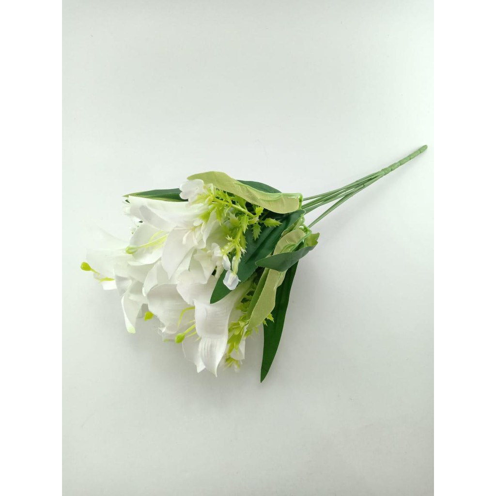 COD BUNGA LILY BUNGA TANGKAI PLASTIK BUNGA ARTIFISIAL BUNGA PAJANGAN IMITASI BUNGA HIASAN BT9041-PUTIH