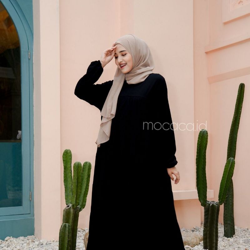 dress premium 7 susun hitam pekat busui sleting belakang bisa untuk prewed pre wedding lengan wudhu friendly flare flowy adem super lebar