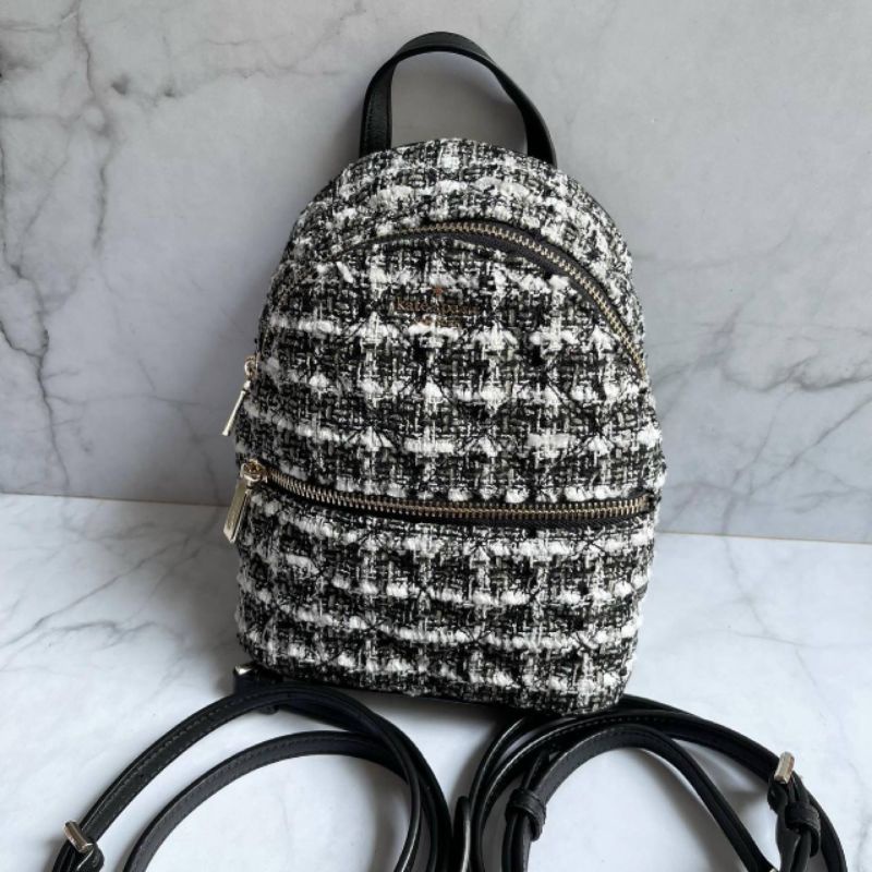 SALEORI/ORIGINAL/ASLI Kate Spade Mini Convertible Backpack Crossbody Natalia Tweed Black Multi