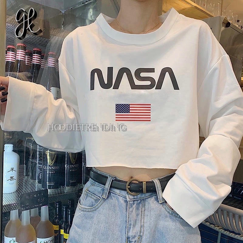 HODISO - Sweater Crop Nasa Usa Flag Allsize &amp; Oversized Korean Style Terlaris