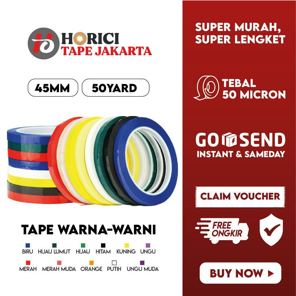 

HORICI 45*50Y ISOLASI WARNA-WARNI PEREKAT MURAH SUPER KUAT/ LAKBAN / SELOTIP/ ISOLASI WARNA-WARNI