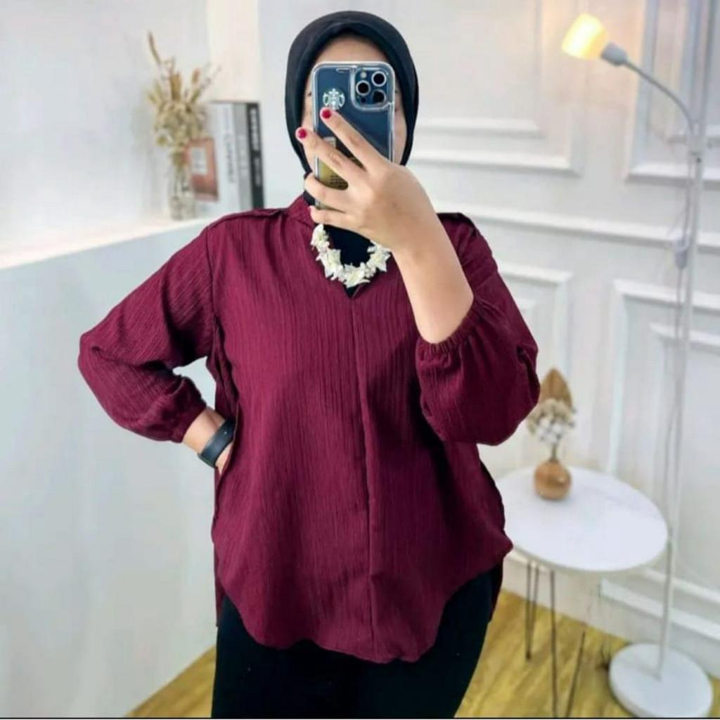 TERBARU BAJU KEMEJA LIVIA BLOUSE WANITA POLOS BAHAN LADY CRUSH  JUMBO SIZE