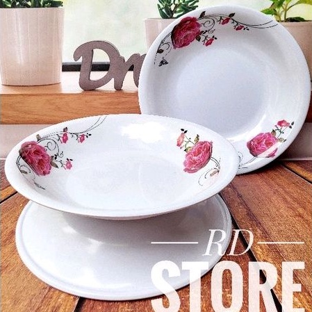 PROMO 3.PCS PIRING MAKAN CEKUNG MOTIF ROSE BAHAN MELAMINE WARE TEBAL ANTI PANAS