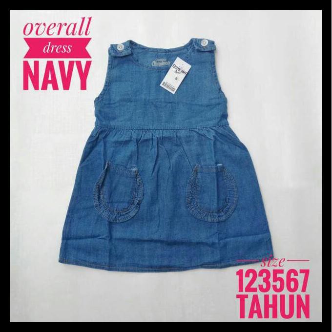 1 2 3 5 TAHUN BAJU ANAK OVERALL DRESS JEANS PEREMPUAN OSHKOSH NAVY - 2-3 TAHUN
