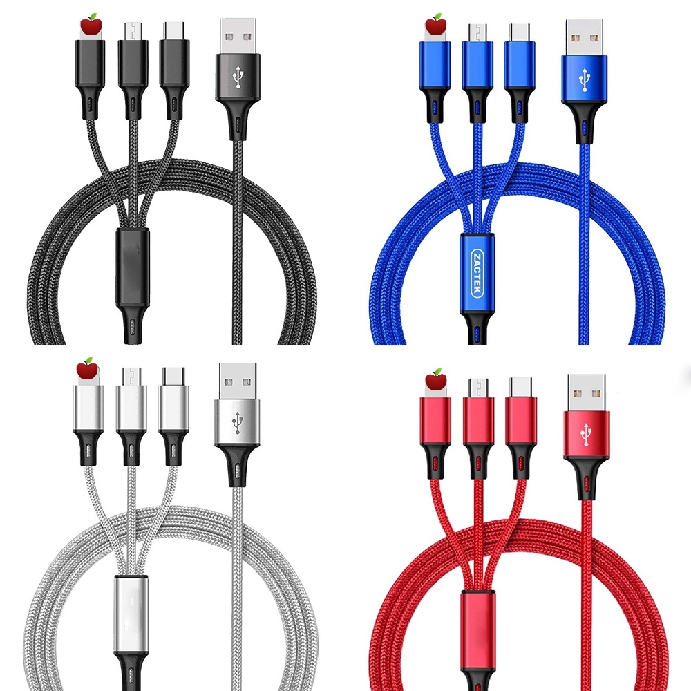 3 in1 Kabel Data / Charger Micro USB + Type-C Fast Charging untuk Compatible With Apple iPhone