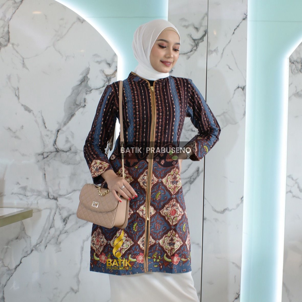 MARYAM MOTIF Batik Wanita Prabuseno Original Premium Tunik Lengan Panjang Printing Full Furing Atasa