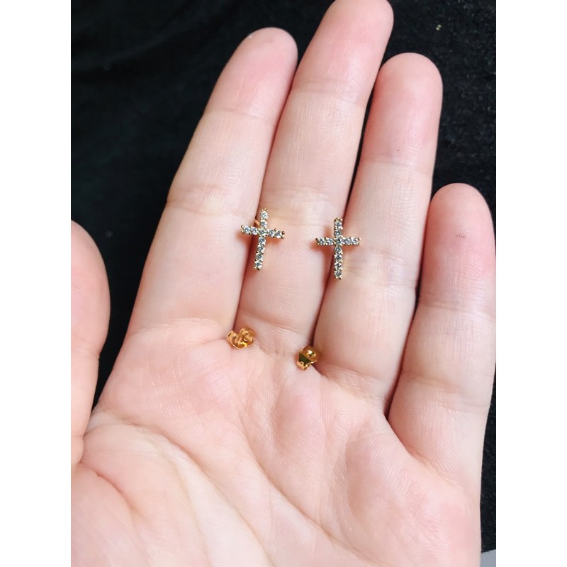 Anting tusuk giwang gold permata salib xuping