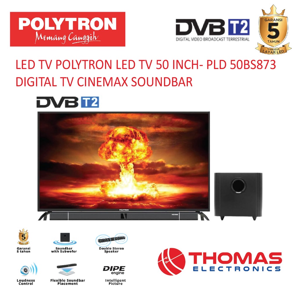 LED TV Polytron LED TV 50 INCH PLD 50BS873 Digital Tv Cinemax Soundbar Garansi Resmi