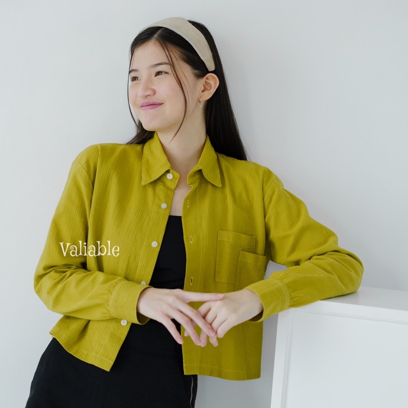 (M-XL) Double Pocket Crop Shirt Linen Crinkle