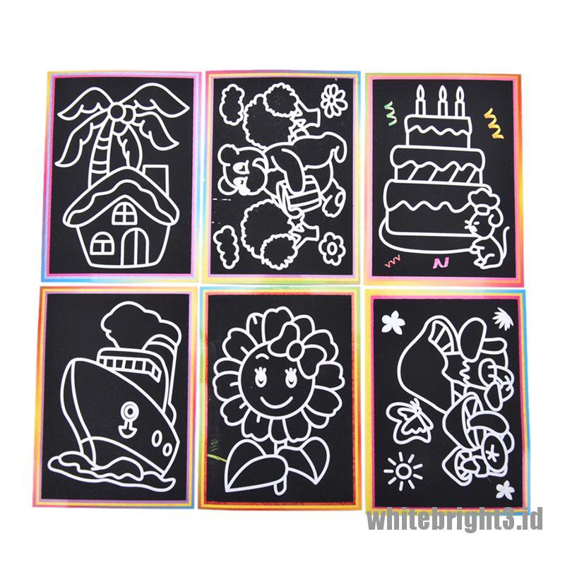 (white3) 1pc 9x12cm Mainan Edukasi Buku Gambar Gores Ukuran Kecil Untuk Anak