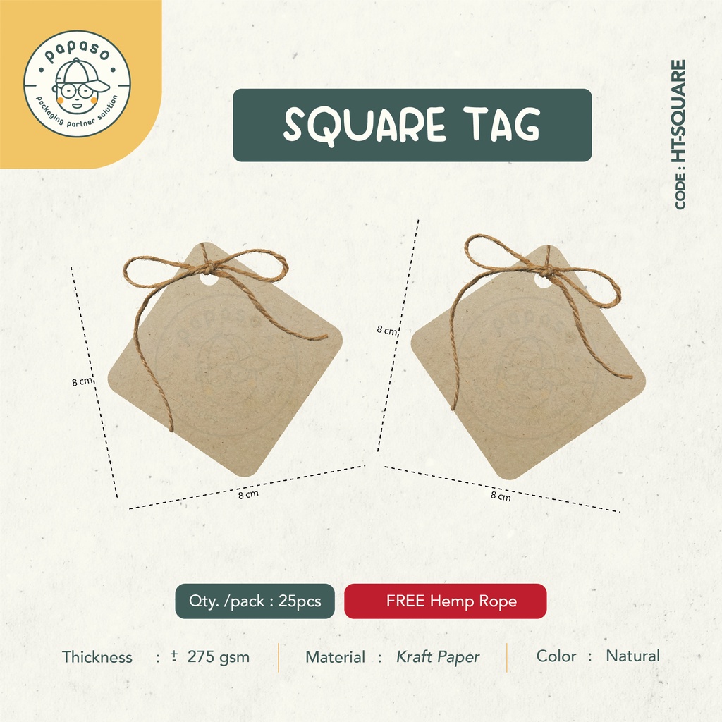 

Square Tag / Hang Tag / Kraft Tag / Tali Rami / 8x8cm